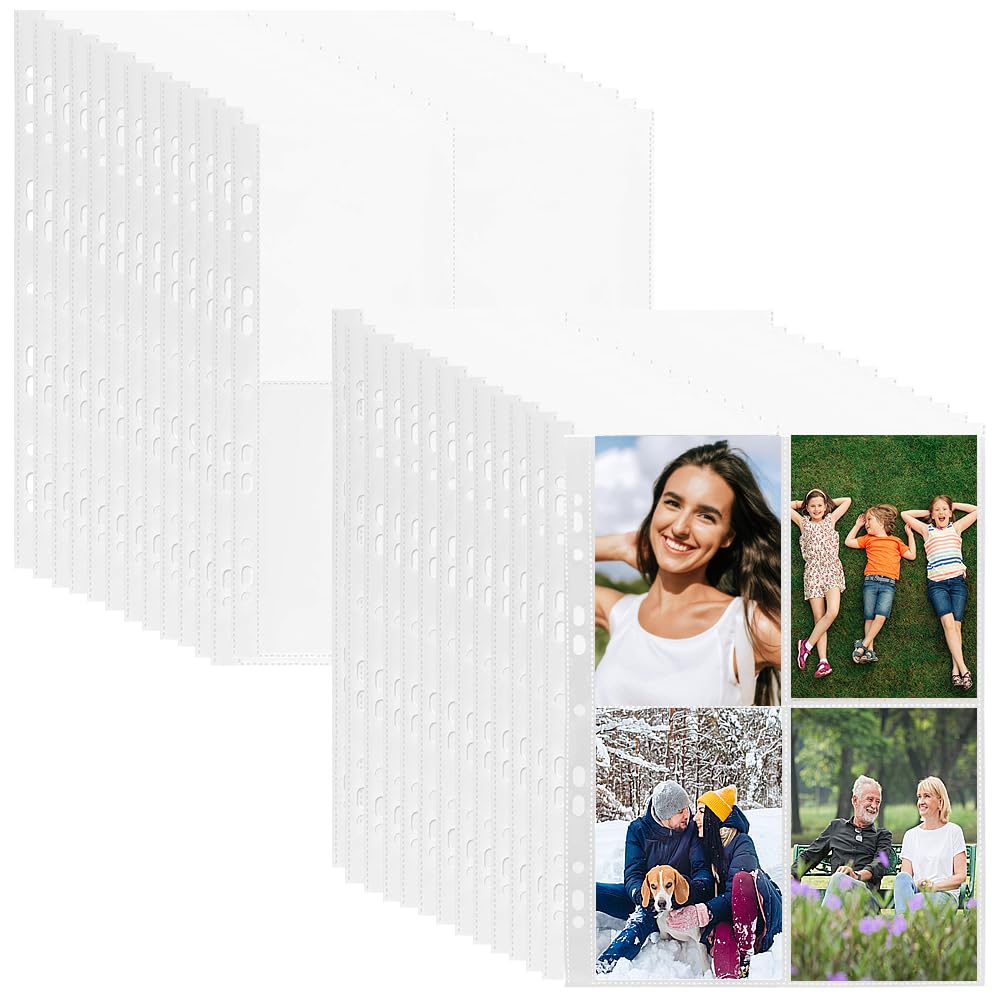 Pack of 120 Transparent Postcard Sleeves, 4 Compartments, 960 Double-Sided Photo Sleeves DIN A4 Veloflex, Small Films, (HIQE-DE08)