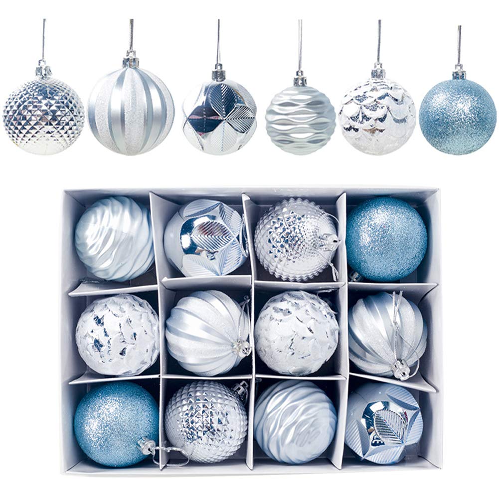 Christmas Baubles 60mm Christmas Tree Decoration Ornaments Pendants 12pcs Shatterproof Balls Large Hanging Ball for Xmas Hanging Decorations Festival Holiday Wedding Party Decoration (Blue)