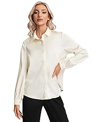 MakeMeChic Women's Satin Silk Long Sleeve Blouse