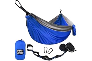 Gold Armour Camping Hammock - Portable Hammock Single Hammock Camping Accessories Gear for Outdoor Indoor Adult Kids, USA Based Brand (Blue & Grey)