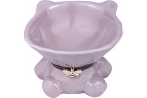 Busnos Ceramic Raised Cat Bowls for Indoor Cats Cute Elevated Cat Food Bowls 5.4 Inch Wide Whisker Friendly Purple Cat Water Bowl Dishwasher and Microwave Safe Puppy Feeding Set Supplies