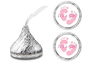 CREATIVITY LABELS 324 Its a Girl Pink Footprints Kisses Labels for Baby Shower Or Baby Sprinkle Party Or Event Decorations, Stickers, Wrappers, Favors. Made in USA