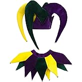 DTOFOOT Mardi for Gras Costumes, Jester Hat and Collar Mardi for Gras Outfit Accessories Set Court Jester Costume for Men Women Masquerade Carnival Party Cosplay