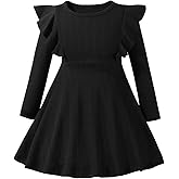 Kionio Toddler Girl Christmas Dress Baby Sweater Dresses Ruffle Ribbed Knit Long Sleeve A-Line Swing Fall Winter