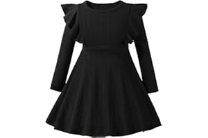 Kionio Toddler Girl Christmas Dress Baby Sweater Dresses Ruffle Ribbed Knit Long Sleeve A-Line Swing Fall Winter