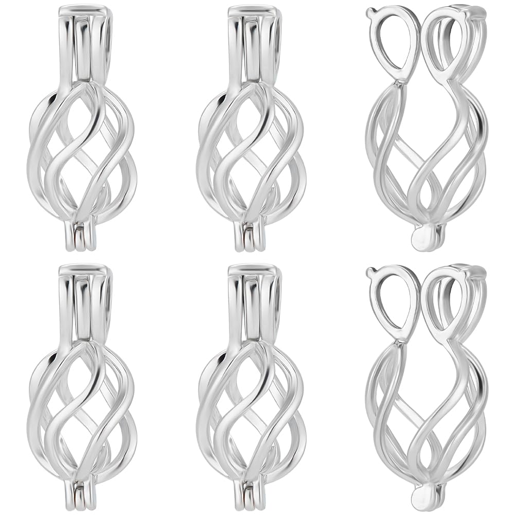 Beebeecraft 1 Box 10Pcs Beads Cages Charms Platinum Plated Brass Stone Holder Cage Pendants for DIY Bracelet Necklace Jewelry Making