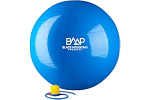 Black Mountain Products Exercise Stability Yoga Ball, Foot Pump, Ball Plug, Plug Puller, 2000 Lbs Static Weight Capacity Antiburst