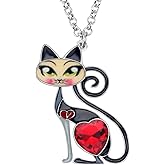 BONSNY Statement Enamel Alloy Chain Cat Necklaces Pendant Original Design For Women