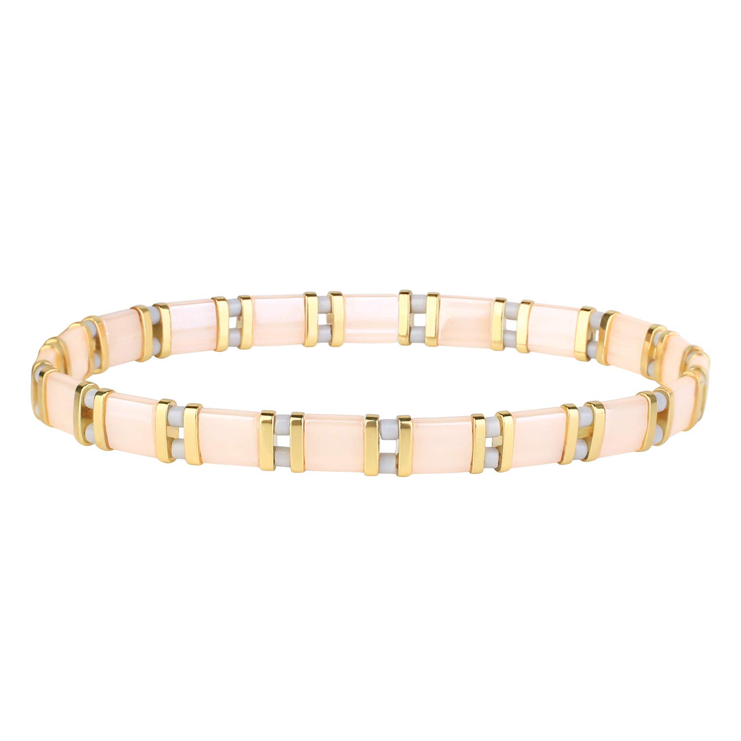 KELITCH New Miyuki Tila Beaded Stretch Bracelets Women Tila Bracelets Stackable Friendship Bracelets - Pink 10C