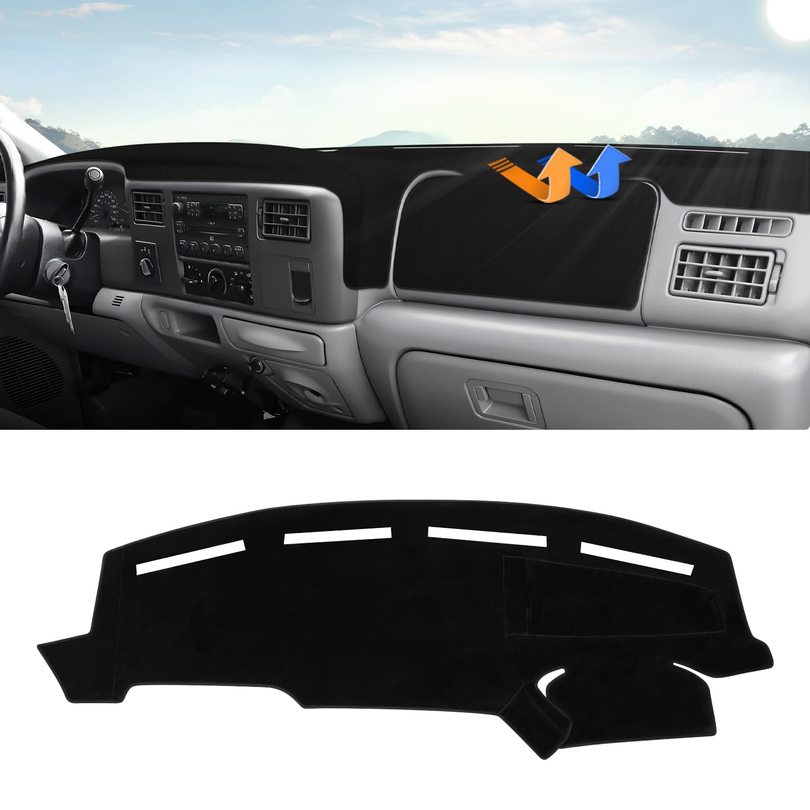 Photo 1 of Autorder Dashboard Cover Mat for 1999-2004 Ford F250 F350 F450 Super Duty Accessories Dash Cover Upgrade Velvet Dash Mat Sunshade Glare UV Rays Protector