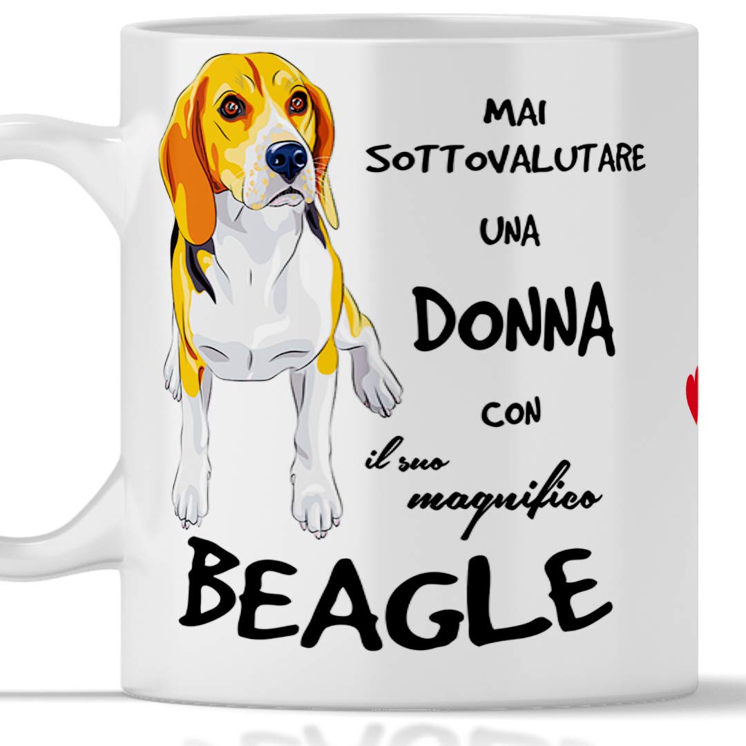 Beagle Mug for Breakfast, Tea, Tea, Coffee, Cappuccino, Gadget Mug Never Underestimate a Woman with a Beagle Dog, Original Gift Idea