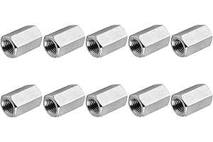 PATIKIL 8#-32 UNC 304 Stainless Steel Hex Coupling Nuts, 10 Pcs 10mm / 0.39" Length Fully Threaded Rod Coupling Nut Studding 