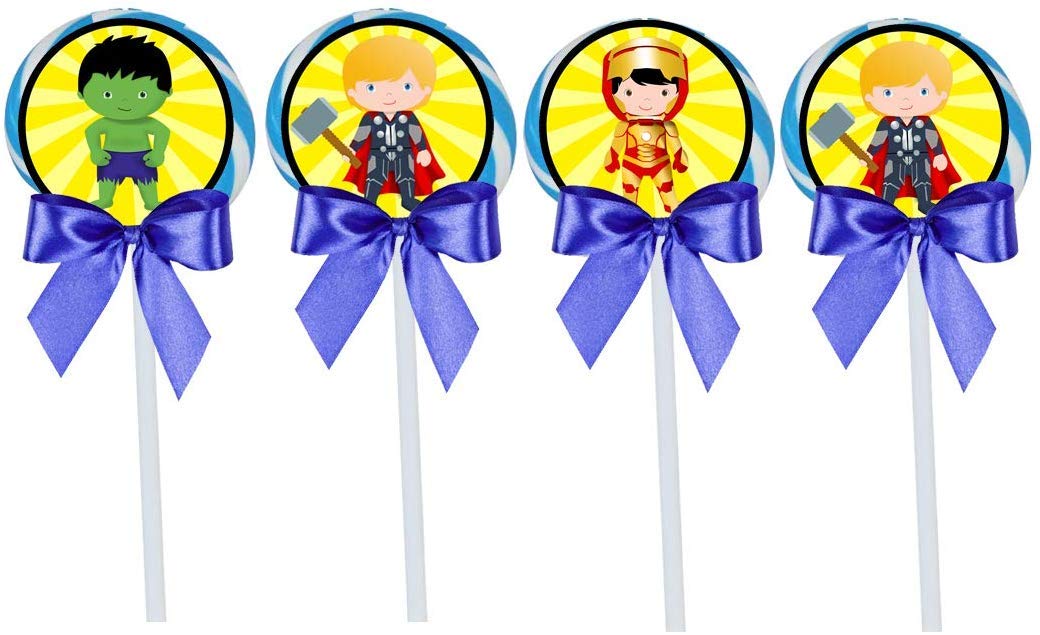 Irpot 10 Lolly Spiral 30 g + 10 plates/Toppers Theme party for Super Heroes