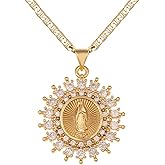 DouuYuhet 18K Gold Plated Flat 3MM Virgin Mary Guadalupe Charm Chain Pendant Necklace Christian Jewelry