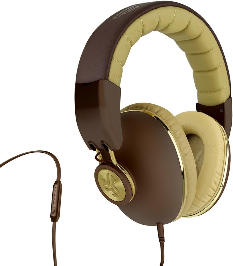 JLab Audio Bombora Over-Ear Headphones with Universal Mic, Matte Brown/Gold