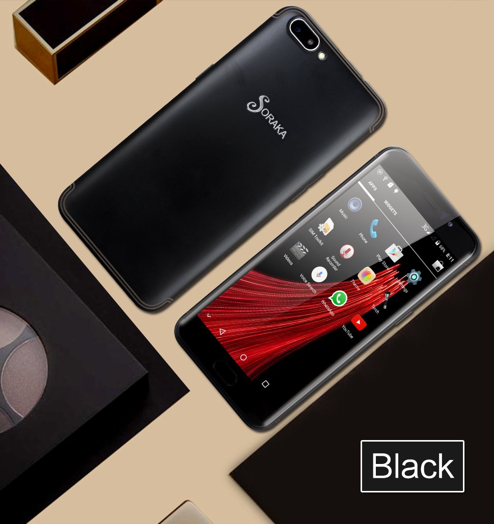 SORAKA Smartphone débloqué MTK6580A 5,5 pouces ROM 16 Go + RAM 1 Go Carte mémoire 64G Android 5.1 Appareil photo (5MP + 8MP) (Noir)