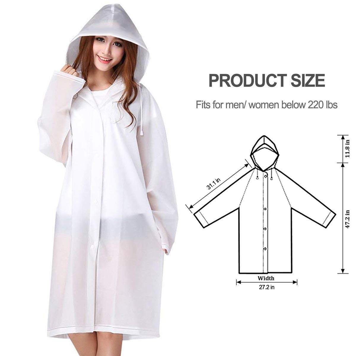 Rain Ponchos for Adults, Thick Emergency Waterproof Rain Poncho with Drawstring Hood Raincoat for Men Women, Rain Poncho for Outdoors, Theme Parks, Hiking, Camping, School Sporting Activity - 2 Pack