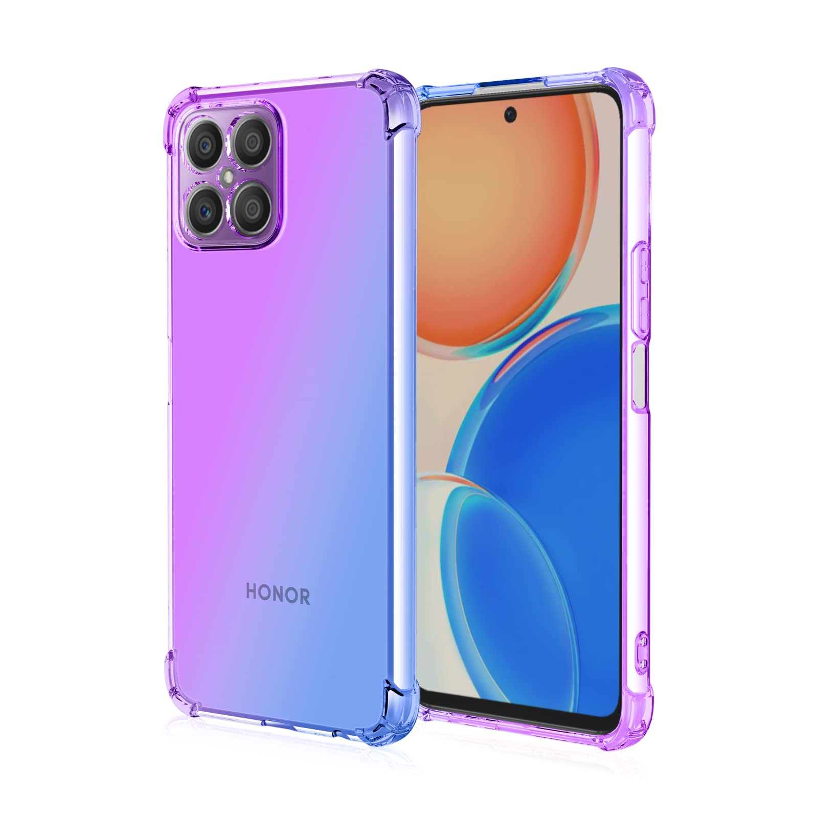 GOKEN Case for Honor X8, TPU Shockproof Phone Cover with Gradient Color Design, Slim Soft Clear Silicone Bumper Protective Shell, Purple/Blue
