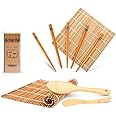 Sushi Making Kit, Delamu Bamboo Sushi Mat, Including 2 Sushi Rolling Mats, 5 Pairs of Chopsticks, 1 Paddle, 1 Spreader, 1 Beg
