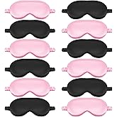 Cutecrop 12 Pcs Silk Sleep Masks Soft Satin Eye Masks with Adjustable Elastic Strap for Sleeping Comfortable Blindfold Eyeshade for Men Women Nap Night Travel Gifts(Black, Pink)