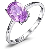 JewelryPalace Class Natural Gemstone Garnet Peridot Amethyst Citrine Blue Topaz Birthstone Solitaire Engagement Rings for Women, Anniversary 14K Gold Plated 925 Sterling Silver Promise Rings for Her