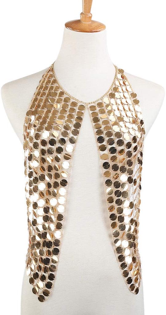 Sexy Harness Waist Chain Bikini Chain Bra Body Chain Shoulder Necklace for Women Gold Silver Sequin