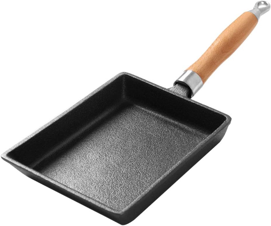 Japanese Cast Iron Rectangle Frying Pan, Non-Stick Omelette Pan with Handle Pancake Pot (2015cm Black) ZHLJ-Pan