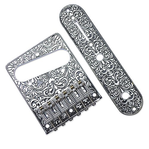 Wanby Professional 6 String Saddle Bridge Plate Beautiful Decorative Pattern for Tele Electric Guitar (slive) - Thumbnail 7
