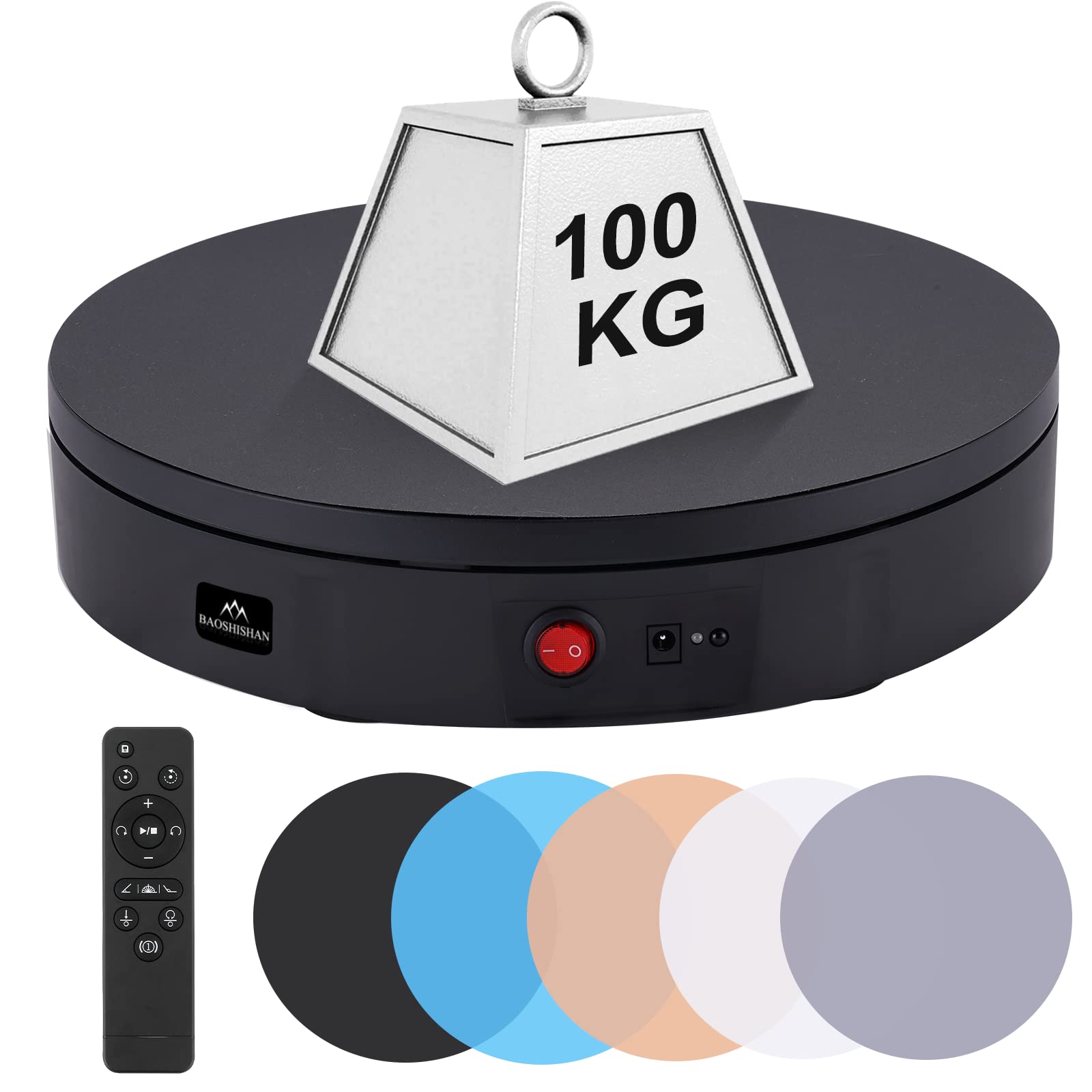 BAOSHISHAN Rotating Display Stand Electric Rotating Turntable Remote Control Photography Turntable 100KG Load Motorized Turntable 360º Rotating for Product Display 30CM Black