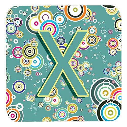 Caroline's Treasures CJ2015-XFC Letter X Circle Teal Initial Alphabet Foam Coas…