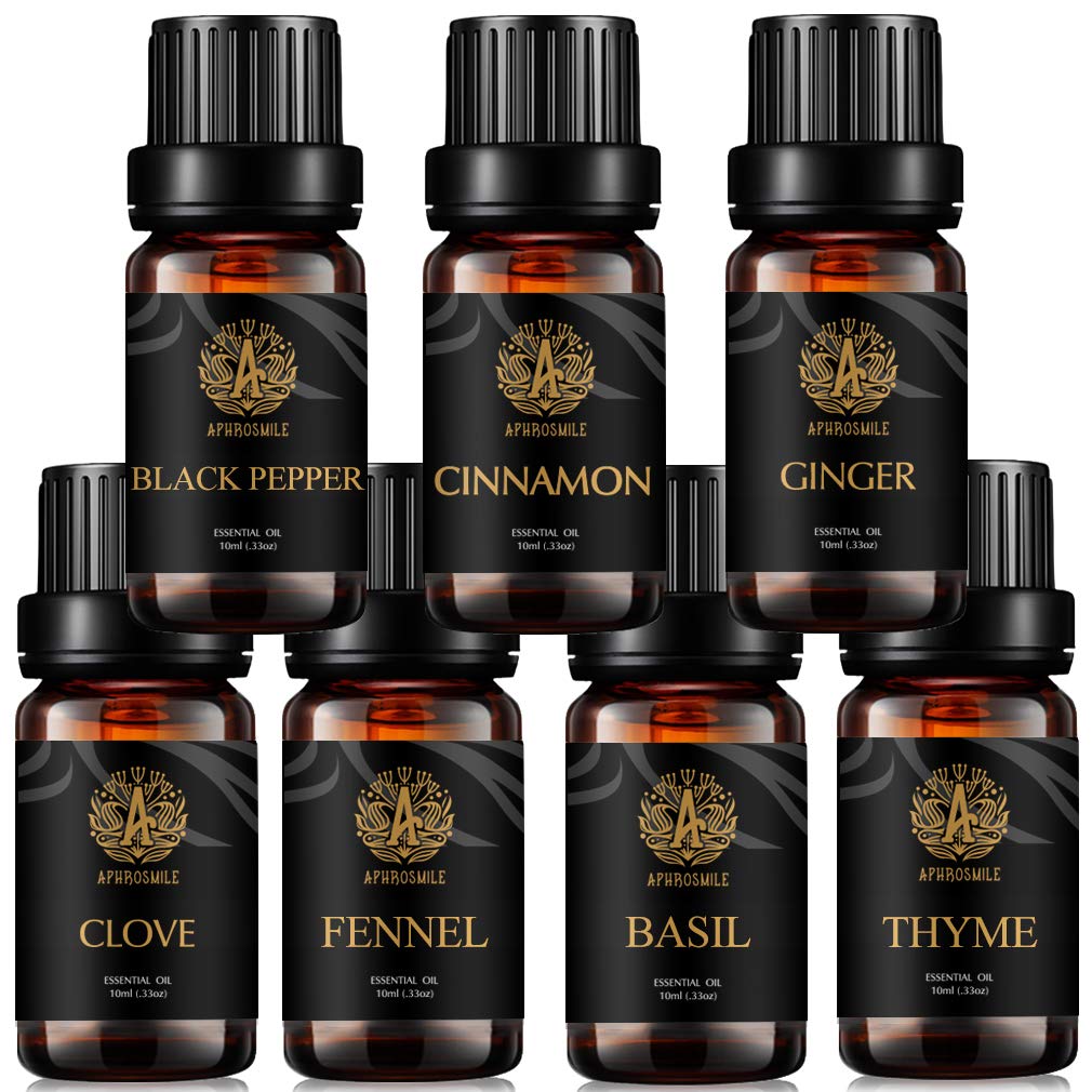 Aromatherapy Spicy Essential Oil Set for Diffuser-Clove, Basil, Fennel, Thyme, Ginger, Black Pepper, Cinnamon Essential Oil,100% Pure Ginger Essential Oil Kit,7x10ml Therapeutic Grade Cinnamon Oil Set