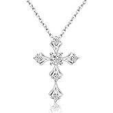 URTHEONE Moissanite Cross Necklace for Women 925 Sterling Silver 18K White Gold Plated Sparkling Moissanite Pendant Faith Jewelry Women's Jewelry