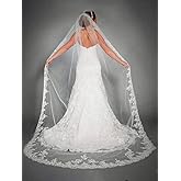Bmirth Cathedral Wedding Veil Long Bridal Lace Veil Tulle Hair Accessories With Comb for women Floral 118" Veil Headpeice