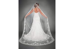 Bmirth Cathedral Wedding Veil Long Bridal Lace Veil Tulle Hair Accessories With Comb for women Floral 118" Veil Headpeice