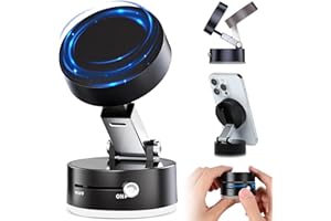 EMIBROF Vacuum Magnetic Suction Phone Holder, Magnetic Suction Phone Mount, 360°Rotatable Vacuum Magnetic Phone Stand, Foldable and Retractable Double-Sided Magnetic Phone Holder for All Phones (Black)