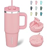 BJPKPK 30oz Stainless Steel Insulated Tumbler With Handle And Lid Straw Travel Coffee Mug Thermal Cup,Light Pink