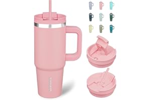 BJPKPK 30oz Stainless Steel Insulated Tumbler With Handle And Lid Straw Travel Coffee Mug Thermal Cup,Light Pink