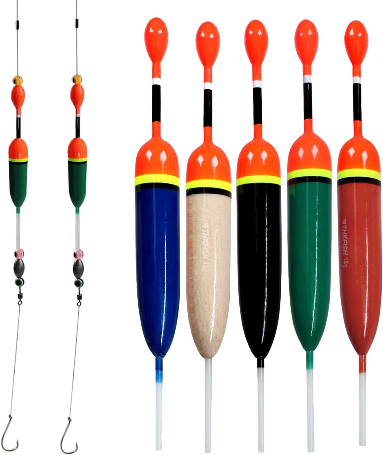 THKFISH Slip Bobbers Fishing Floats and Bobbers Balsa Wooden Fishing Slip Bobbers for Crappie Panfish Walleyes Bass Trout Pike 1/5oz 1/2oz 5pcs