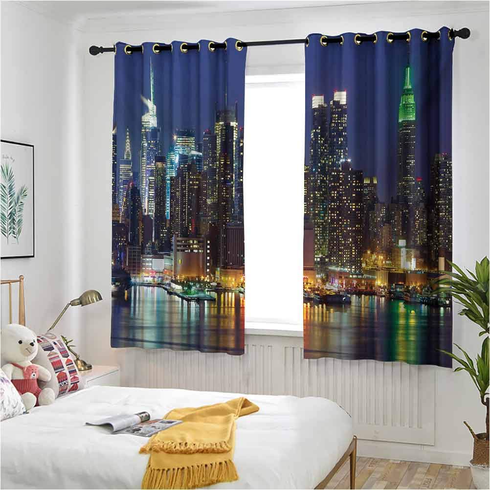 New York Custom Drapery NYC Midtown Skyline in Evening Skyscrapers Amazing Metropolis City States Photo Rod Pocket Blackout Curtains for Bedroom 52 by 63 Inch