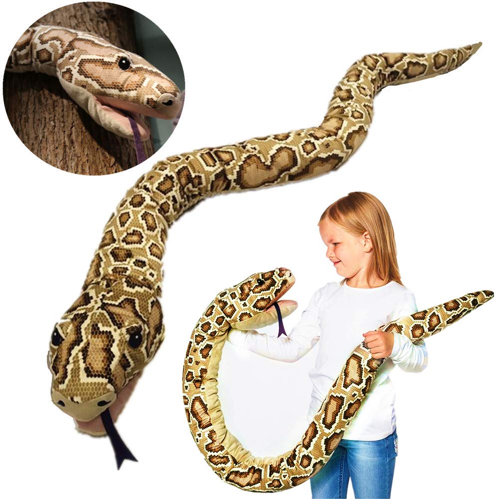 Tikwisdom 170CM High simulation Super long Brown python Soft Plush Toys, Large Stuffed Animals Hand puppet toy (big hand and small hand are suitable)