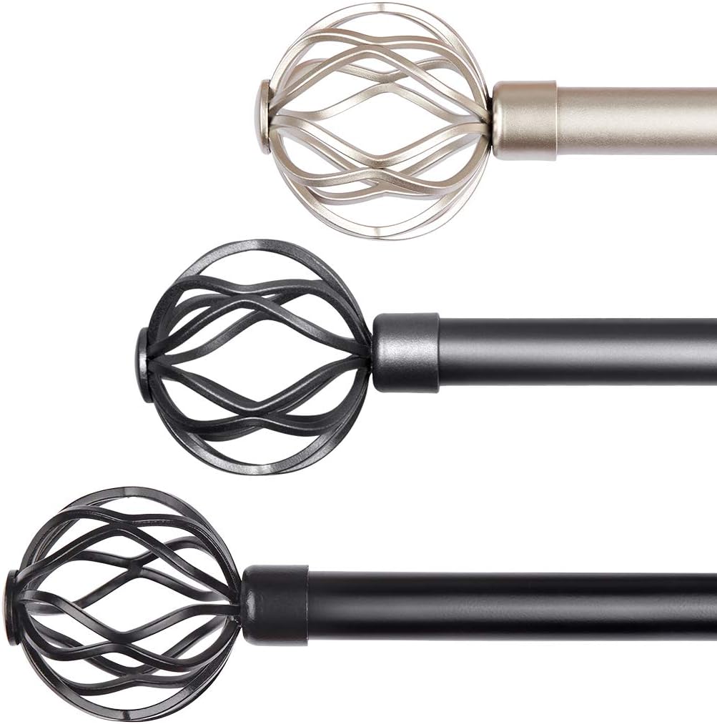 3/4-Inch Diameter Decorative Single Window Curtain Rod with Round Twisted Cage Finials, 28-48 Inches, Pewter: Home Improvement