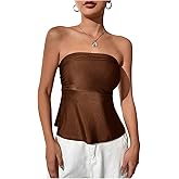 Milumia Women's Strapless Tube Top Flared Hem Bandeau Tops Summer Going Out Outfit