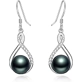 Dreamboat Pearl Dangle Drop Earrings for Women 925 Sterling Silver Black Pearl Dangling Earring Anniversary Christmas Birthday Jewelry Gifts for Mom Wife Daughter Her