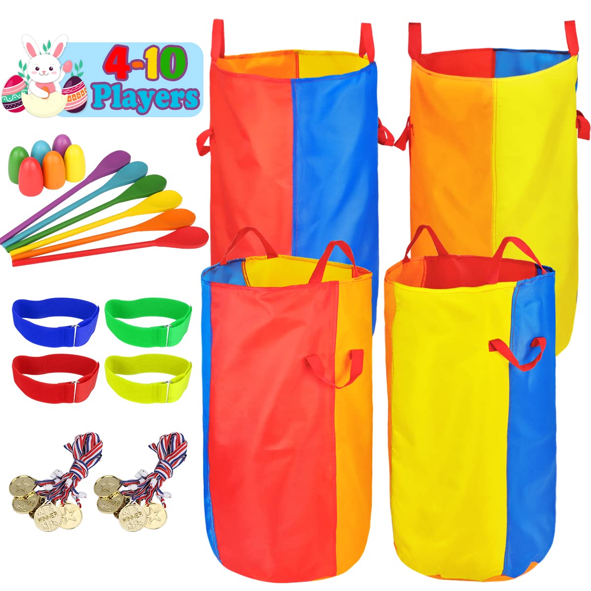 Dreampark Outdoor Games Potato Sack Race Bags for Kids Adults 4-10 Players, Carnival Birthday Party Easter Field Day Games Outside Lawn Yards Family Reunion Game 3 Legged and Egg Spoon Race