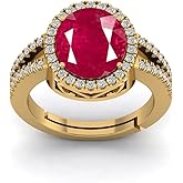LMDPRAJAPATIS 9.25 Carat Oval Shape Natural Lab Certified Ruby Gemstone Halo Promise Gold Plated Ring For Women