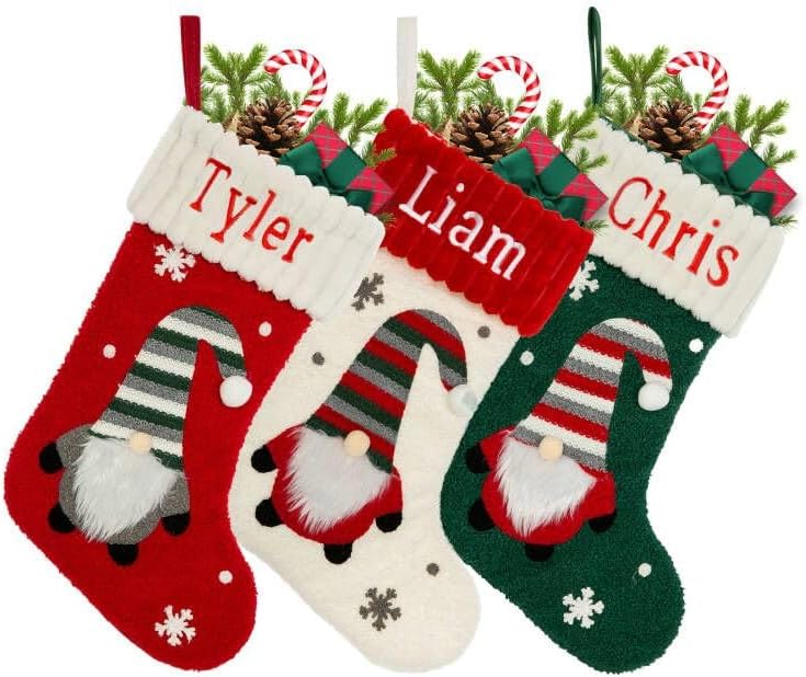 Stockings & Holders - Personalized Christmas Stocking，Custom Name Faceless Stocking Christmas, 18” Large Cute Xmas Stocking for Kids,Holiday and Family Stocking for Fireplace Christmas Holiday Party Decoration (3 pcs)