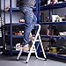 VonHaus Steel 2 Step Ladder Folding Portable Stool with 330lbs Capacity - Lightweight and Sturdy, White, 2 Step