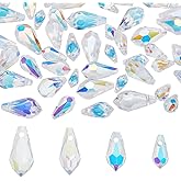 AHANDMAKER 48 Pcs Crystal Beads, 4 Style Clear Crystal Grid Teardrops AB Top Drilled Faceted Glass Beads Chandelier Dangle Pendant for DIY Jewelry Craft Making Suncatcher Home Decor