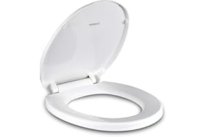 WSSROGY Toilet Seat Round with Non-Slip Seat Bumpers, Universal Quiet-Close Toilet Lid, Never Loosen and Easy to Install, Durable Plastic, White, Fits Standar