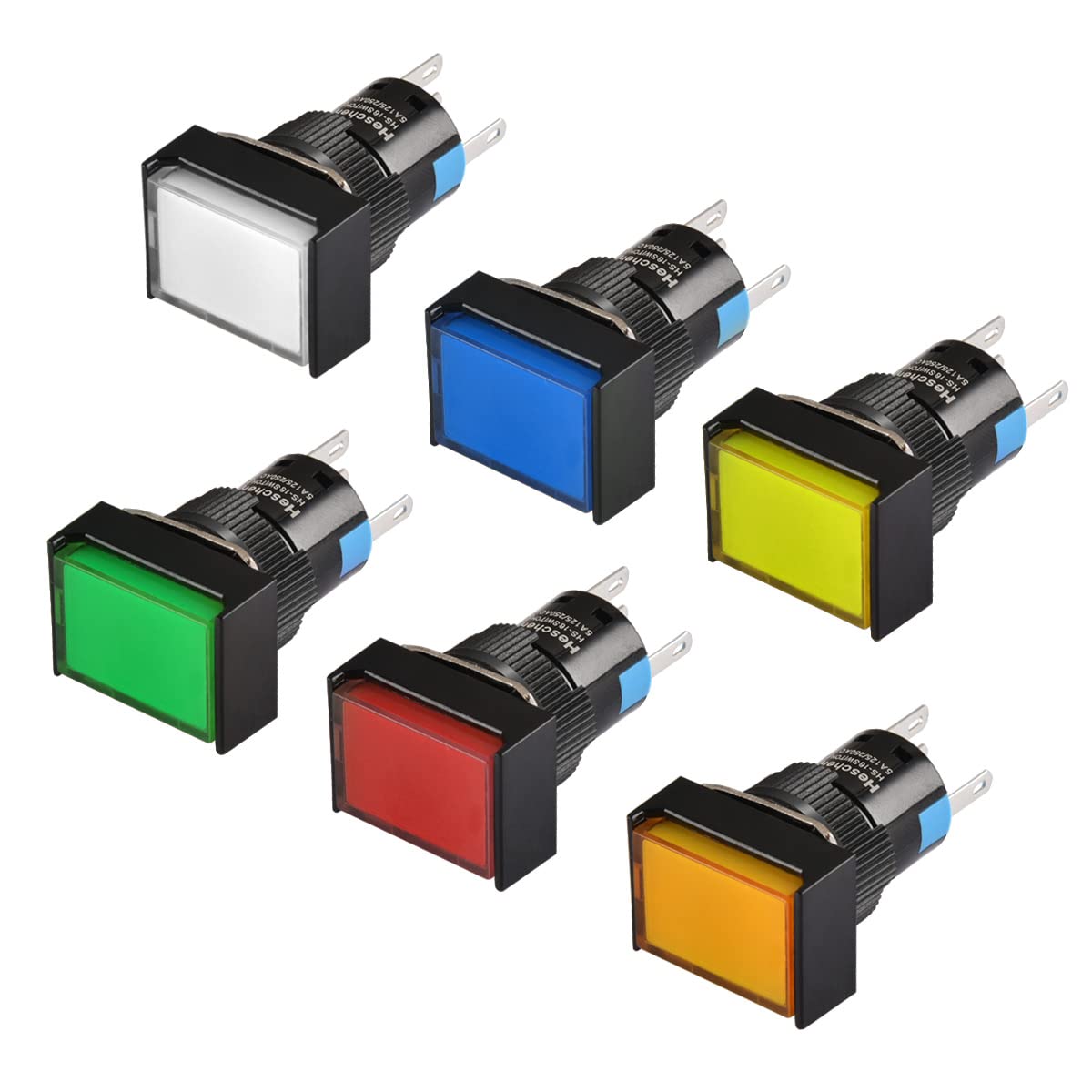 Heschen 16mm Rectangle Push Button Switch, 1NO 1NC, Momentary Type, Red Green Orange Blue Yellow White, 12V LED Lamp